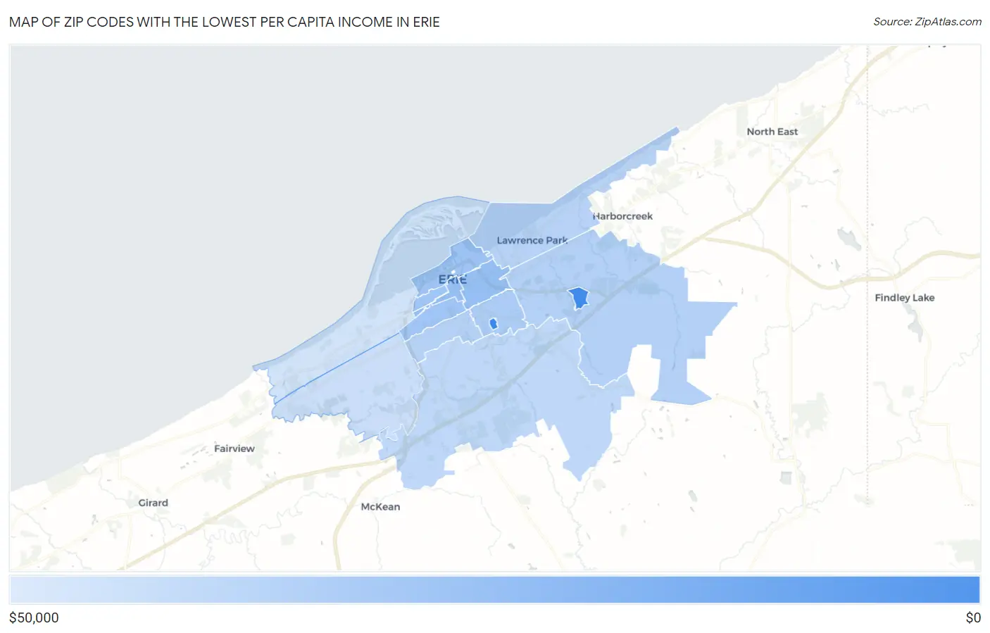 Zip Codes with the Lowest Per Capita Income in Erie Map