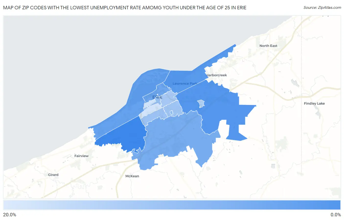 Zip Codes with the Lowest Unemployment Rate Amomg Youth Under the Age of 25 in Erie Map