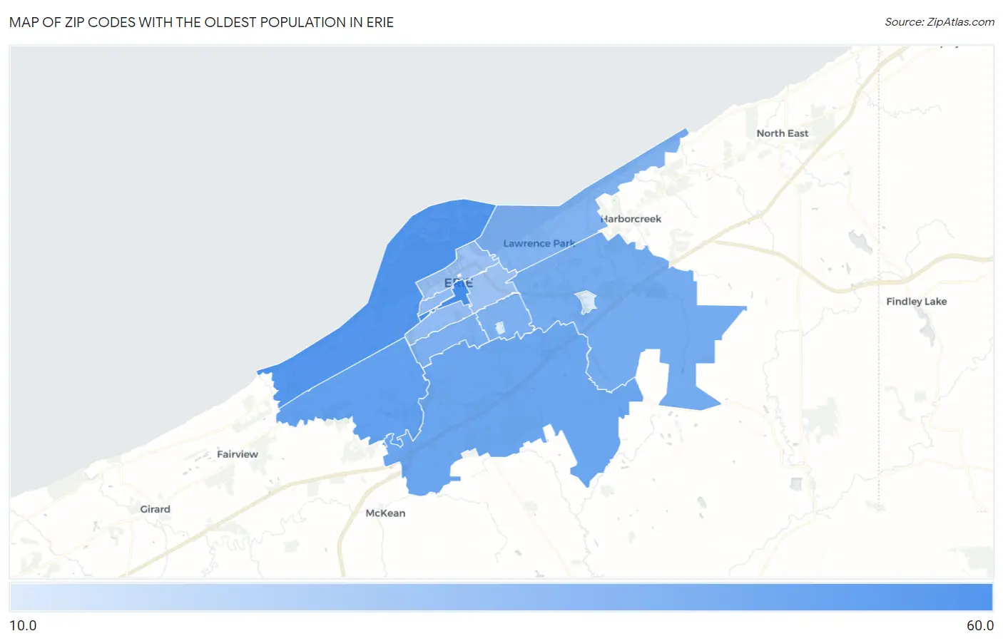 Zip Codes with the Oldest Population in Erie Map