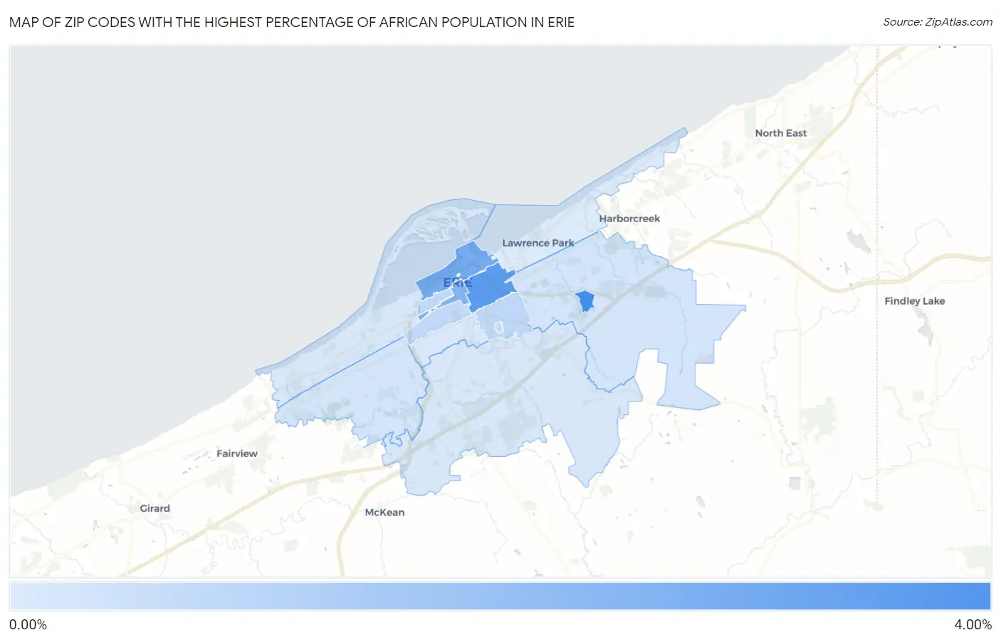 Zip Codes with the Highest Percentage of African Population in Erie Map
