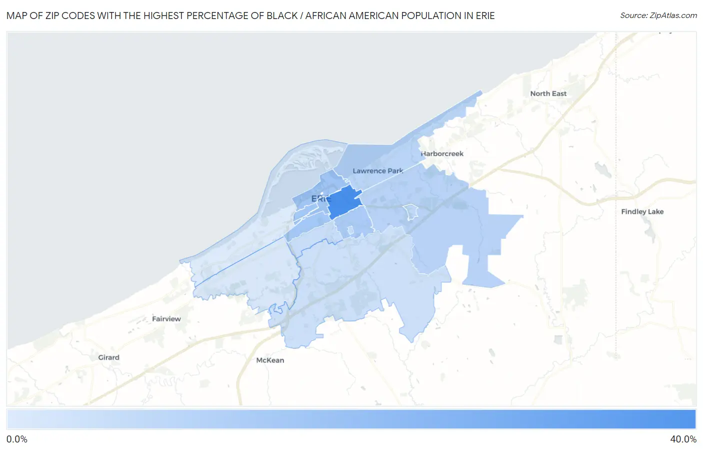 Zip Codes with the Highest Percentage of Black / African American Population in Erie Map