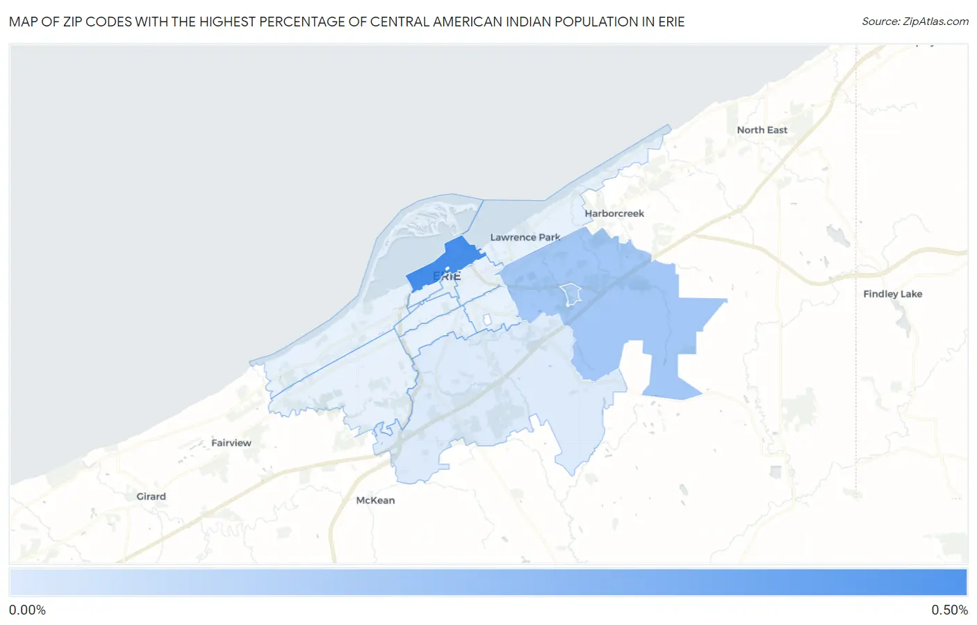 Zip Codes with the Highest Percentage of Central American Indian Population in Erie Map