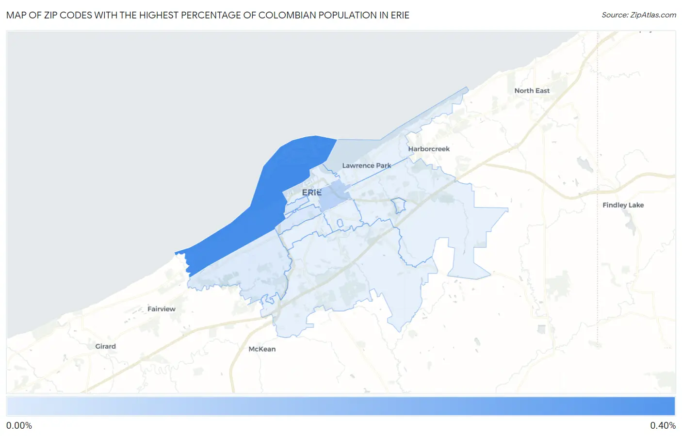 Zip Codes with the Highest Percentage of Colombian Population in Erie Map