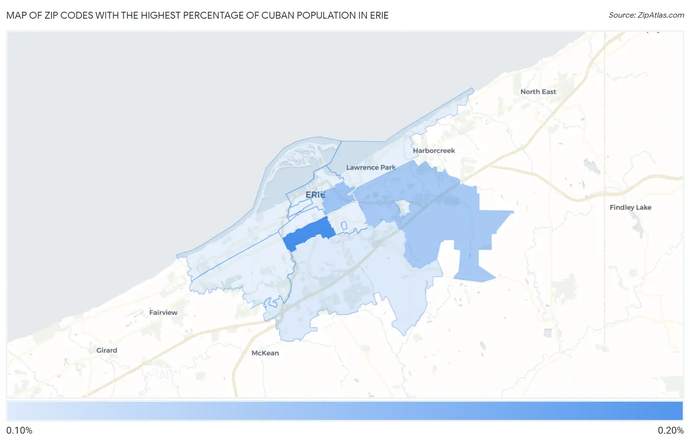 Zip Codes with the Highest Percentage of Cuban Population in Erie Map