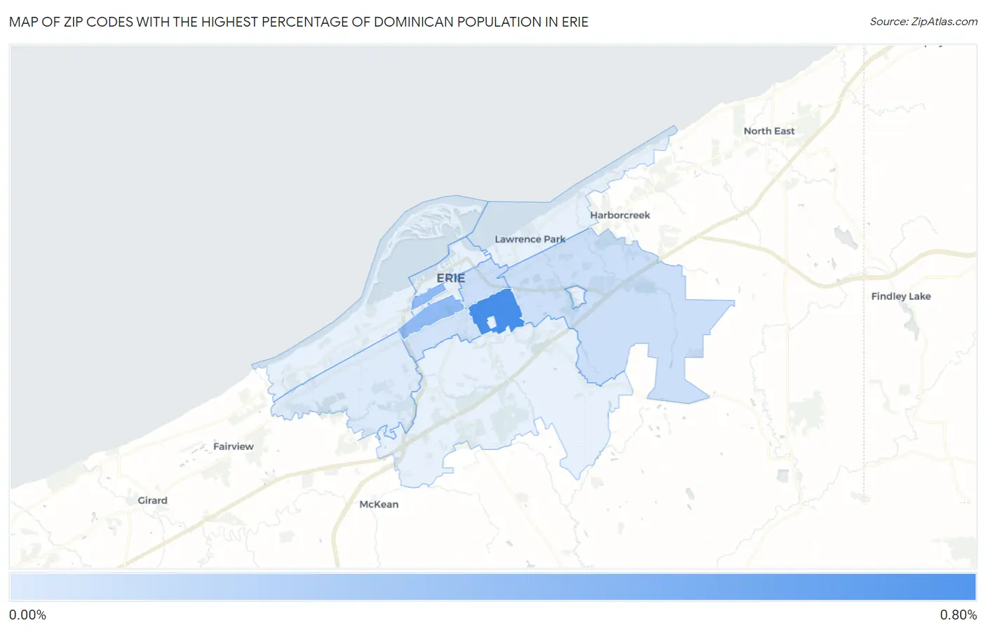 Zip Codes with the Highest Percentage of Dominican Population in Erie Map