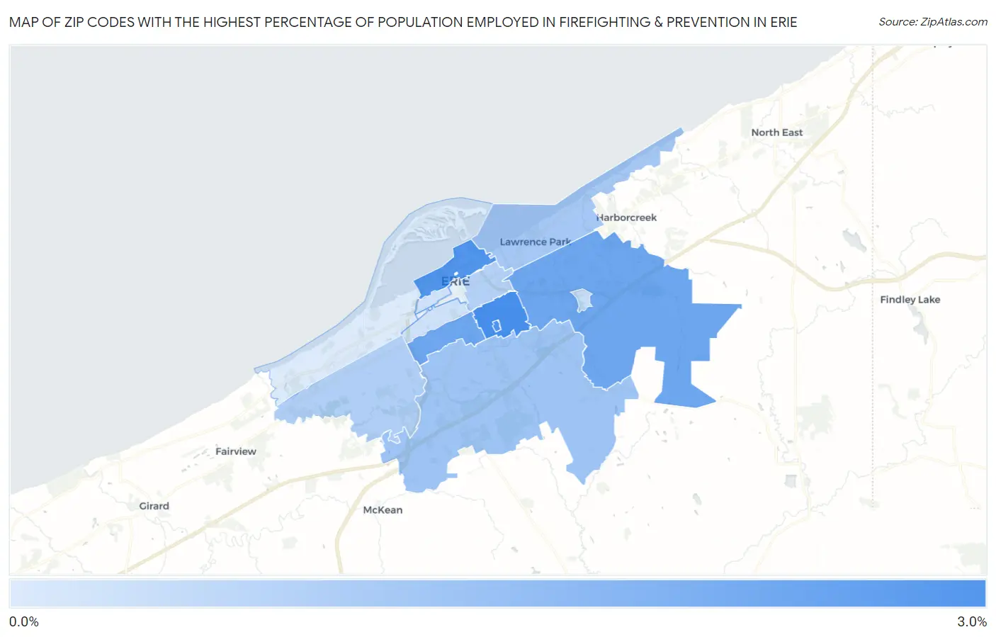 Zip Codes with the Highest Percentage of Population Employed in Firefighting & Prevention in Erie Map