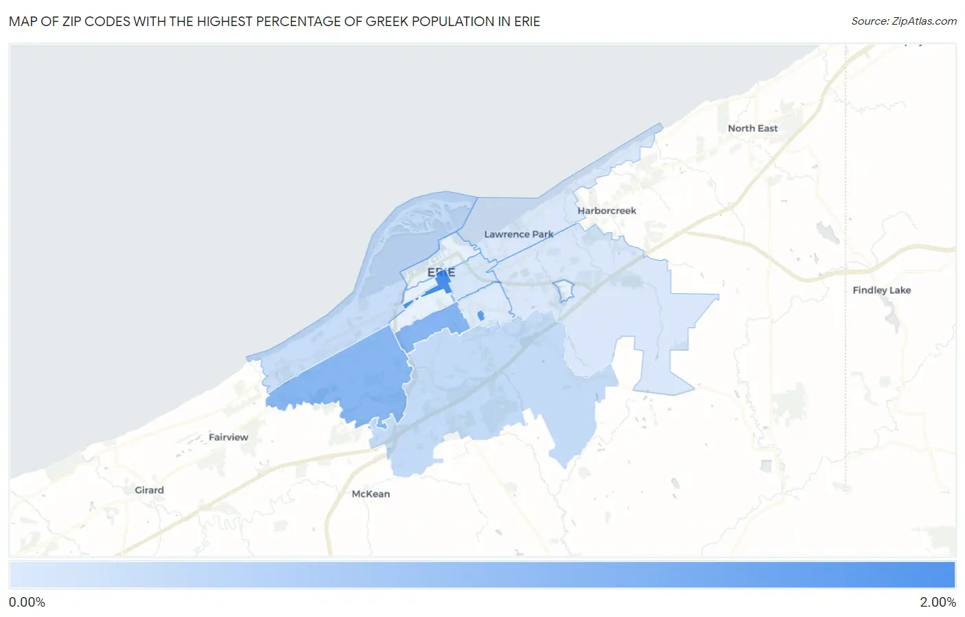 Zip Codes with the Highest Percentage of Greek Population in Erie Map