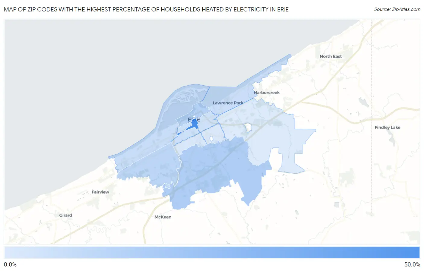 Zip Codes with the Highest Percentage of Households Heated by Electricity in Erie Map