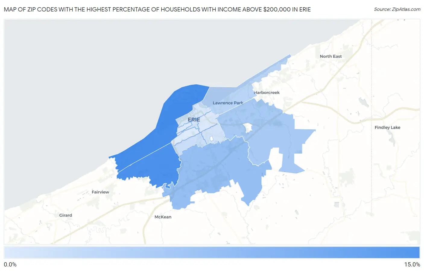 Zip Codes with the Highest Percentage of Households with Income Above $200,000 in Erie Map
