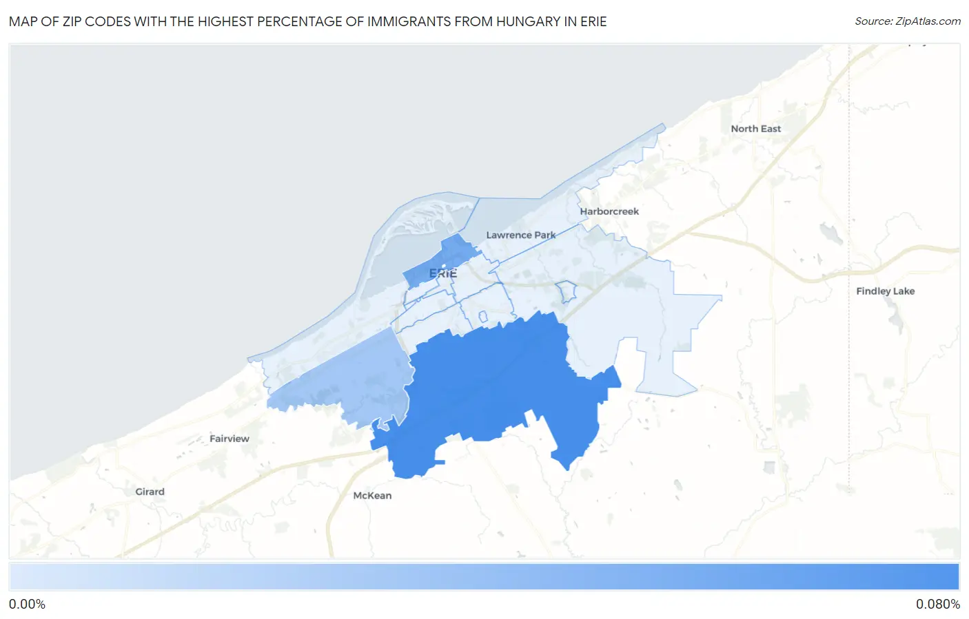 Zip Codes with the Highest Percentage of Immigrants from Hungary in Erie Map