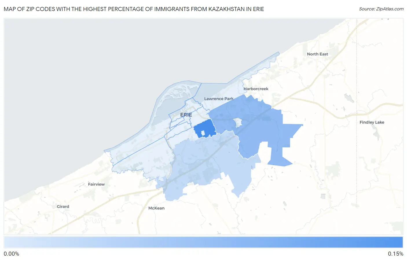 Zip Codes with the Highest Percentage of Immigrants from Kazakhstan in Erie Map