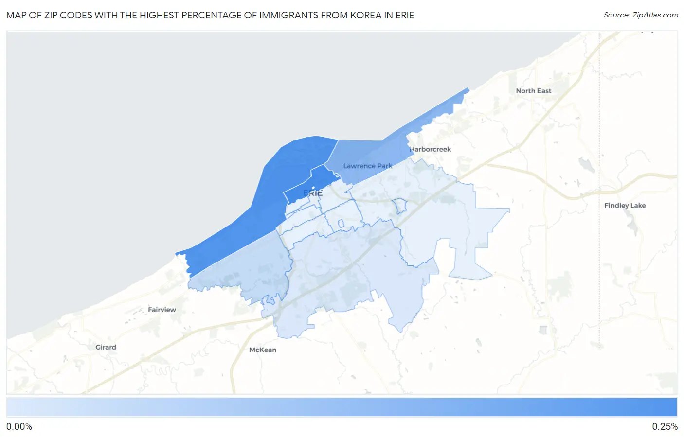 Zip Codes with the Highest Percentage of Immigrants from Korea in Erie Map