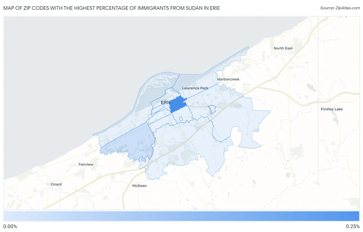 Zip Codes with the Highest Percentage of Immigrants from Sudan in Erie Map