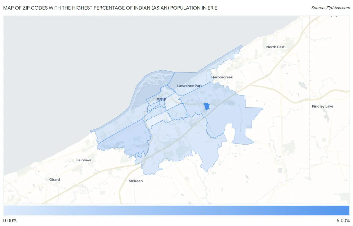 Zip Codes with the Highest Percentage of Indian (Asian) Population in Erie Map