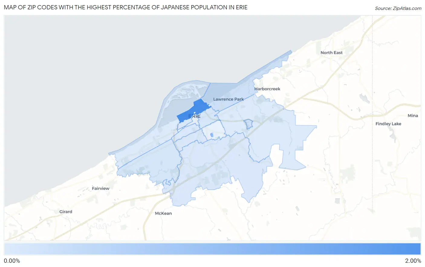 Zip Codes with the Highest Percentage of Japanese Population in Erie Map