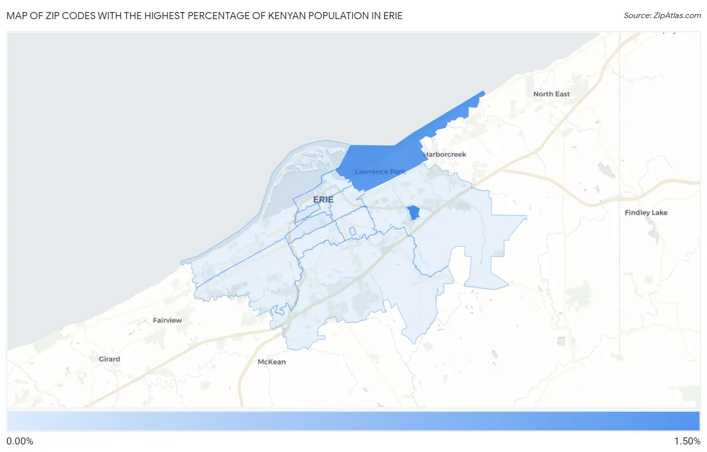 Zip Codes with the Highest Percentage of Kenyan Population in Erie Map