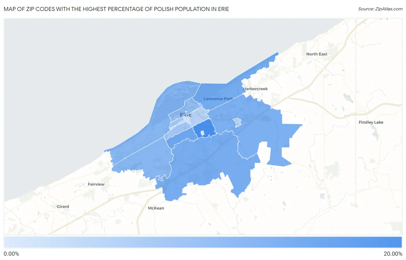 Zip Codes with the Highest Percentage of Polish Population in Erie Map