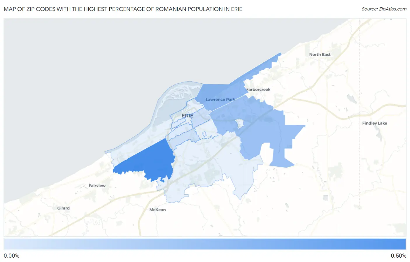 Zip Codes with the Highest Percentage of Romanian Population in Erie Map