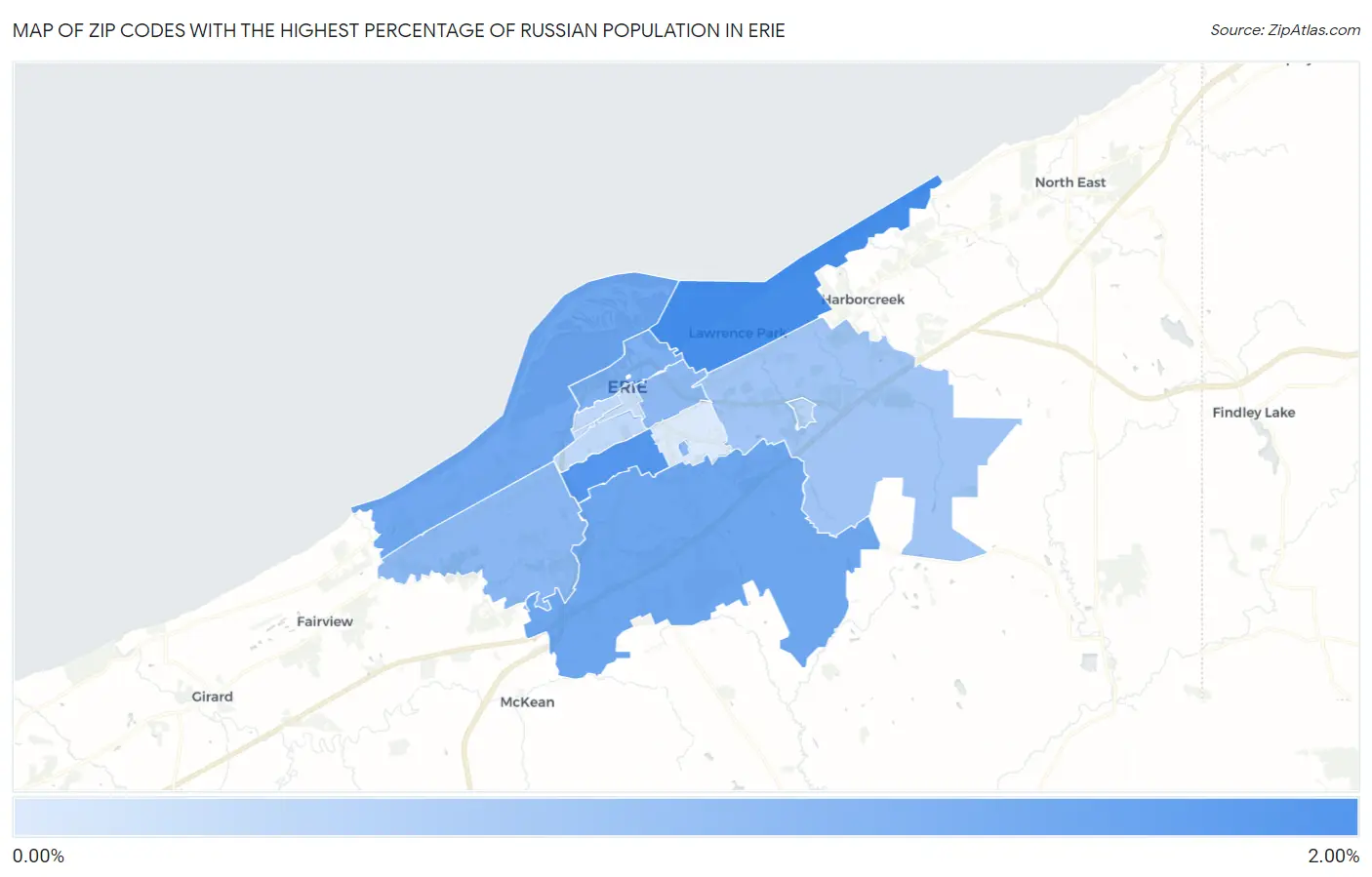Zip Codes with the Highest Percentage of Russian Population in Erie Map