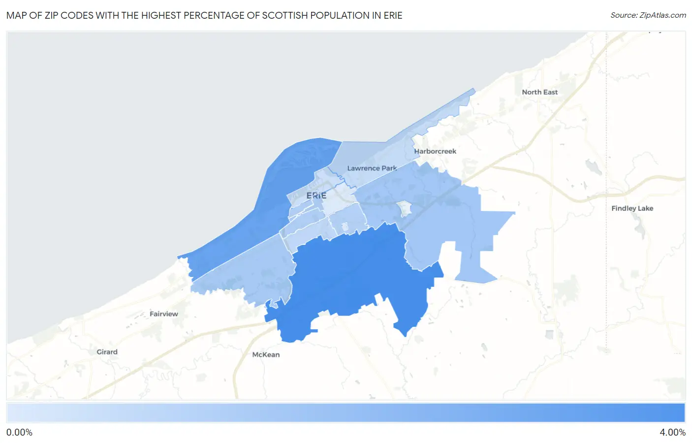 Zip Codes with the Highest Percentage of Scottish Population in Erie Map