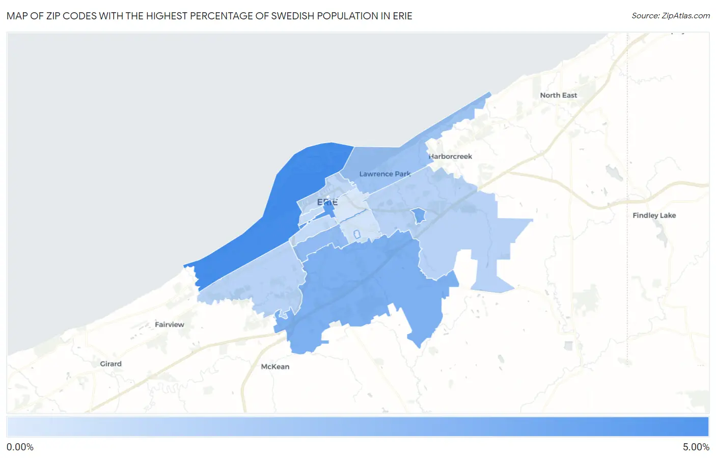 Zip Codes with the Highest Percentage of Swedish Population in Erie Map