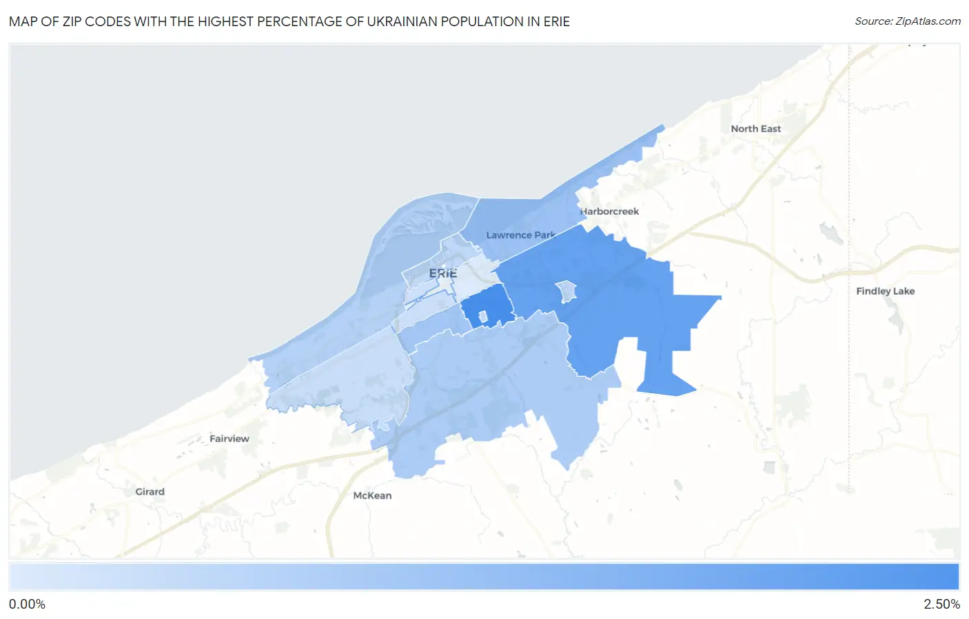 Zip Codes with the Highest Percentage of Ukrainian Population in Erie Map