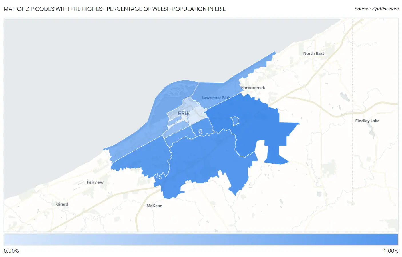 Zip Codes with the Highest Percentage of Welsh Population in Erie Map