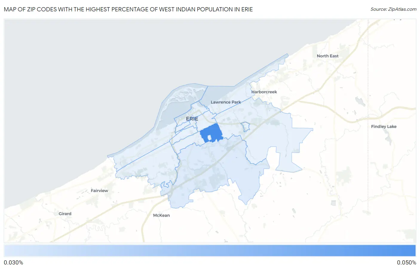 Zip Codes with the Highest Percentage of West Indian Population in Erie Map