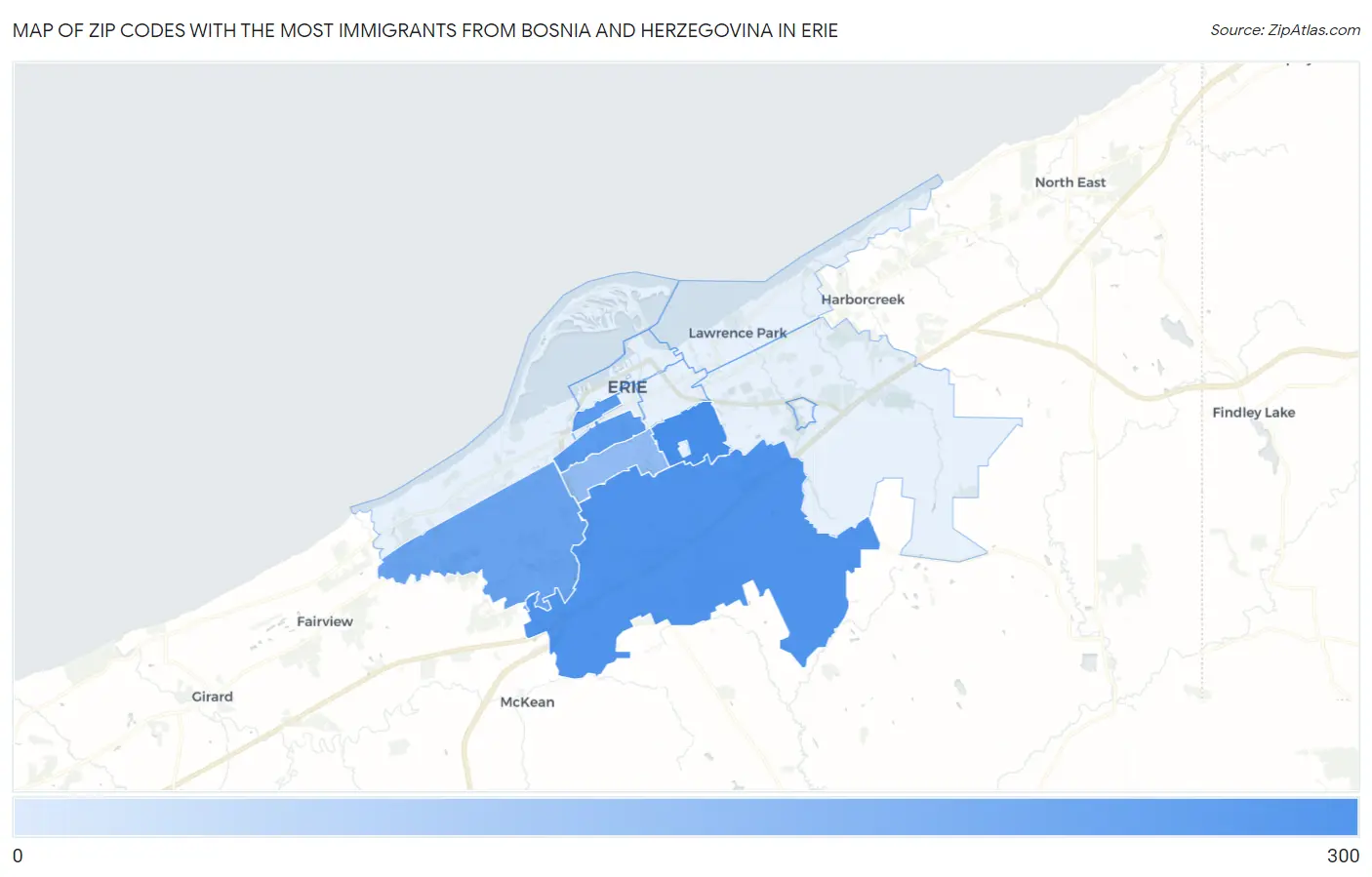 Zip Codes with the Most Immigrants from Bosnia and Herzegovina in Erie Map