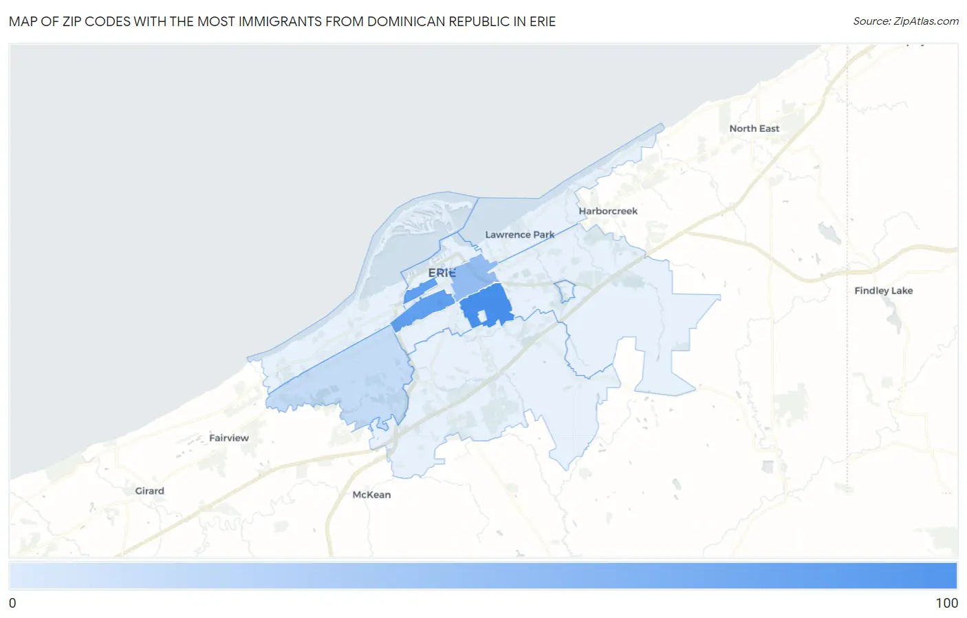 Zip Codes with the Most Immigrants from Dominican Republic in Erie Map