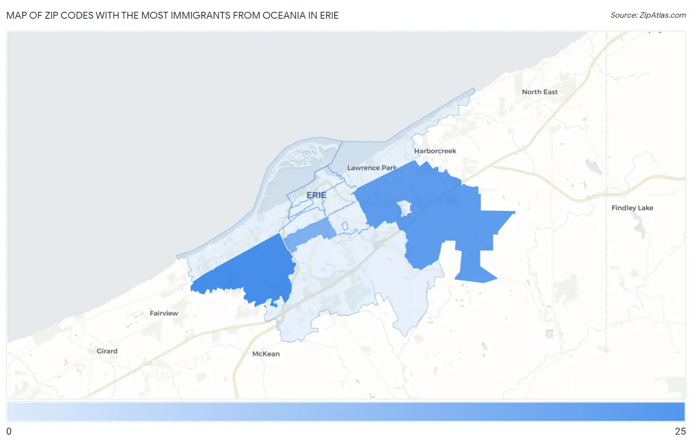 Zip Codes with the Most Immigrants from Oceania in Erie Map