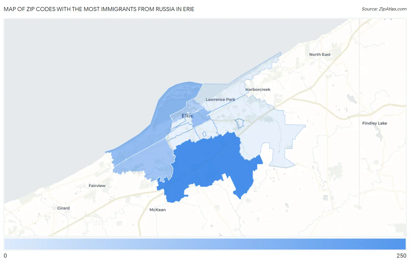 Zip Codes with the Most Immigrants from Russia in Erie Map