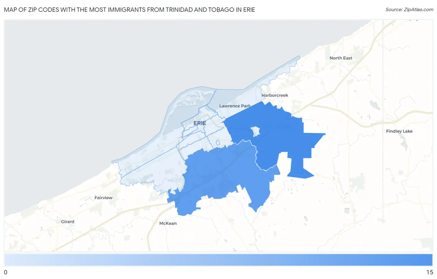 Zip Codes with the Most Immigrants from Trinidad and Tobago in Erie Map