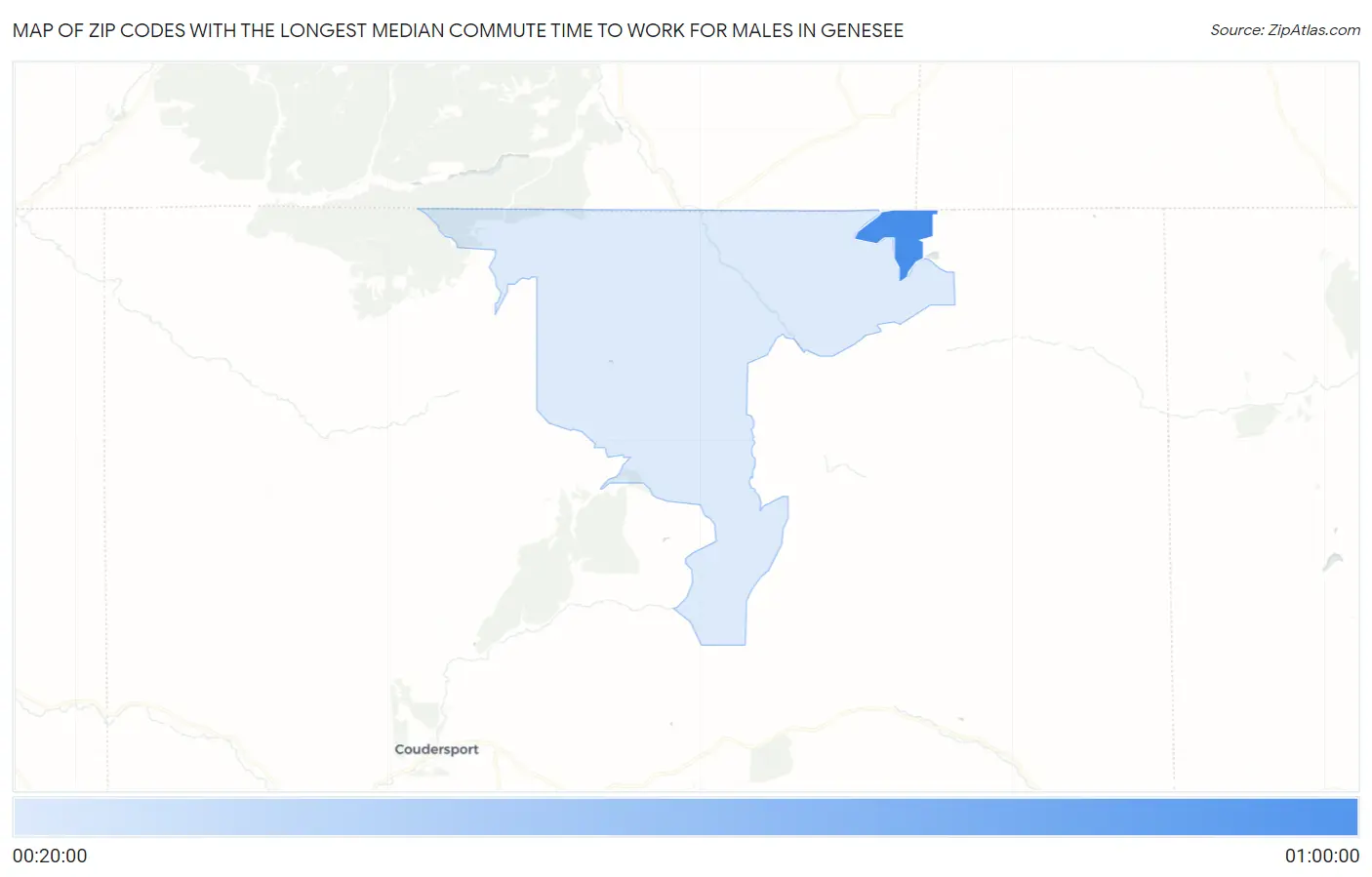 Zip Codes with the Longest Median Commute Time to Work for Males in Genesee Map