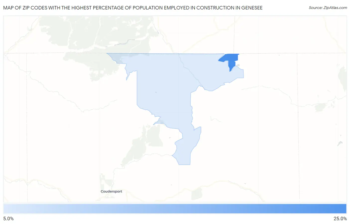 Zip Codes with the Highest Percentage of Population Employed in Construction in Genesee Map