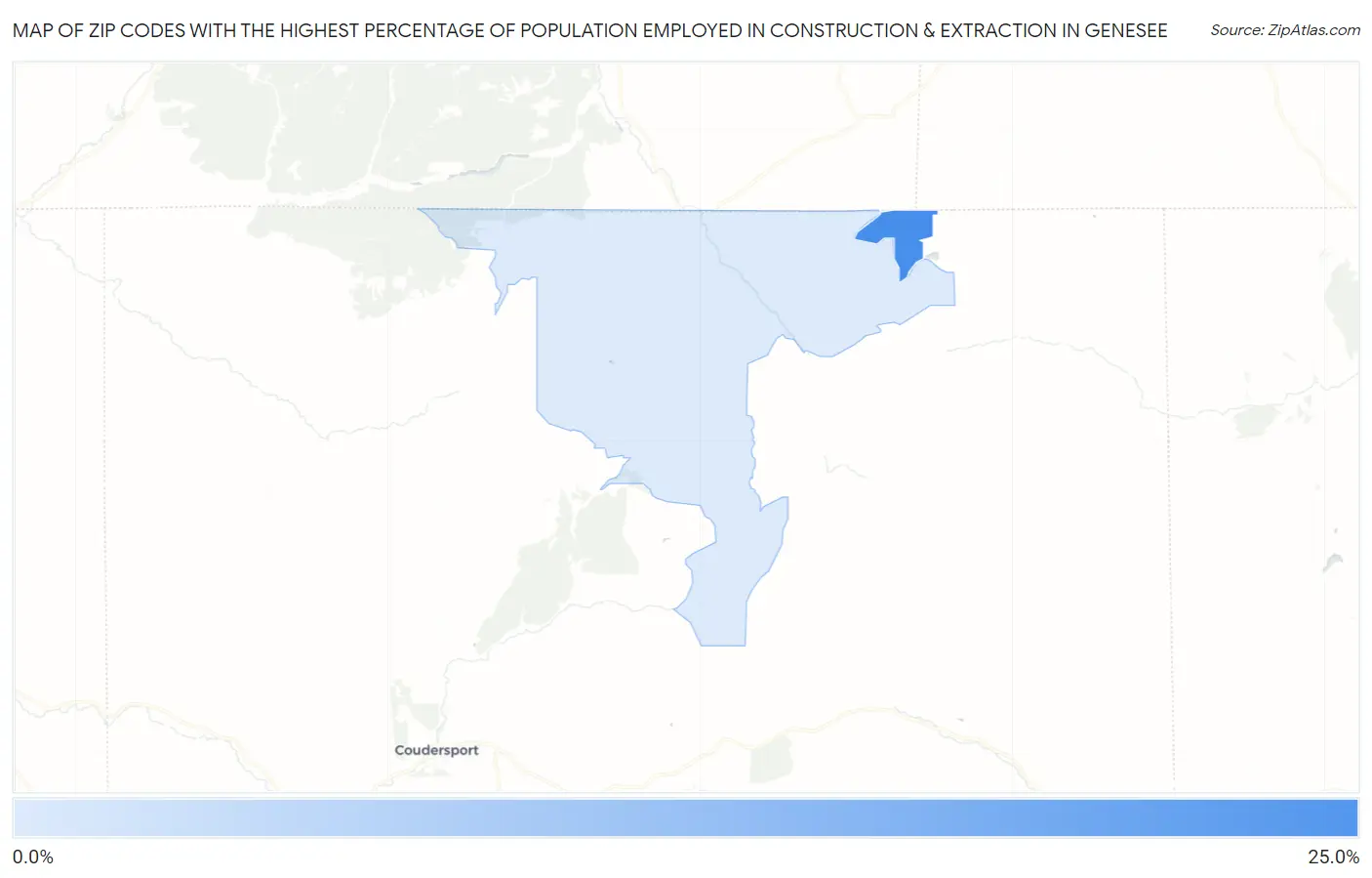 Zip Codes with the Highest Percentage of Population Employed in Construction & Extraction in Genesee Map