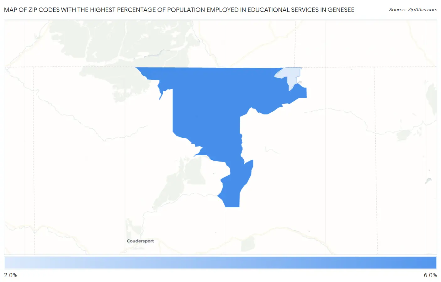 Zip Codes with the Highest Percentage of Population Employed in Educational Services in Genesee Map
