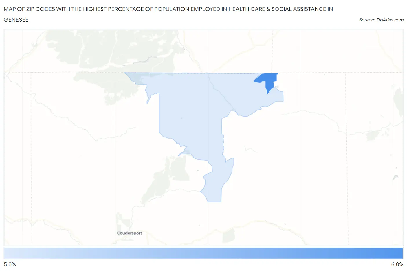 Zip Codes with the Highest Percentage of Population Employed in Health Care & Social Assistance in Genesee Map
