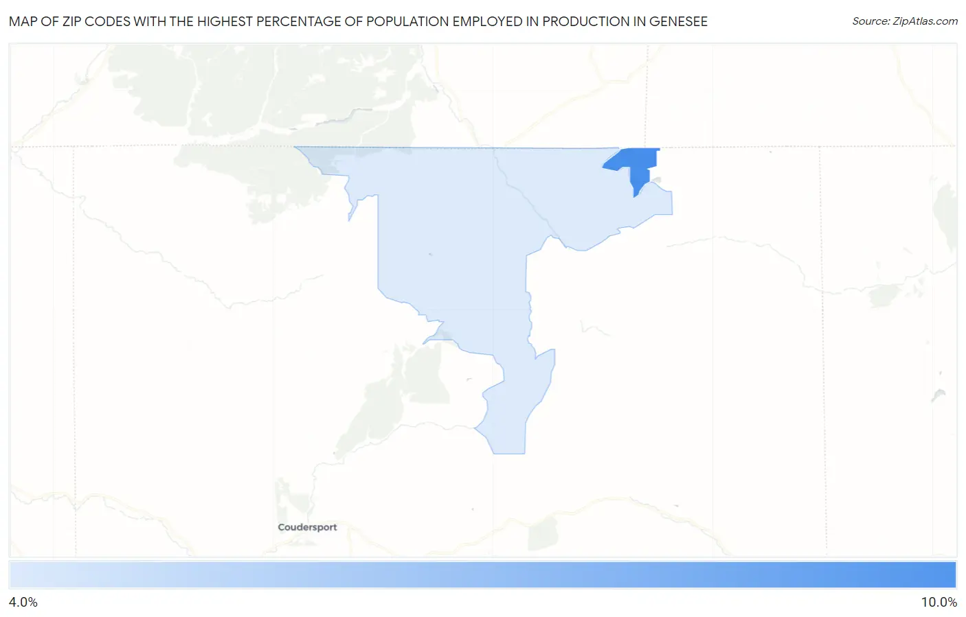 Zip Codes with the Highest Percentage of Population Employed in Production in Genesee Map