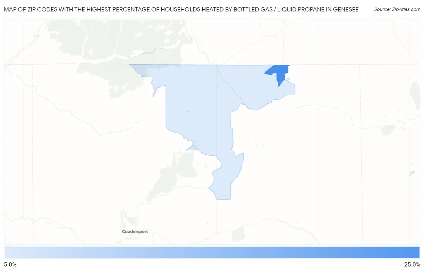 Zip Codes with the Highest Percentage of Households Heated by Bottled Gas / Liquid Propane in Genesee Map