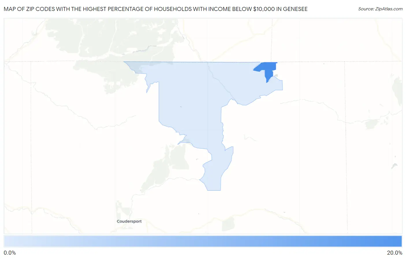Zip Codes with the Highest Percentage of Households with Income Below $10,000 in Genesee Map