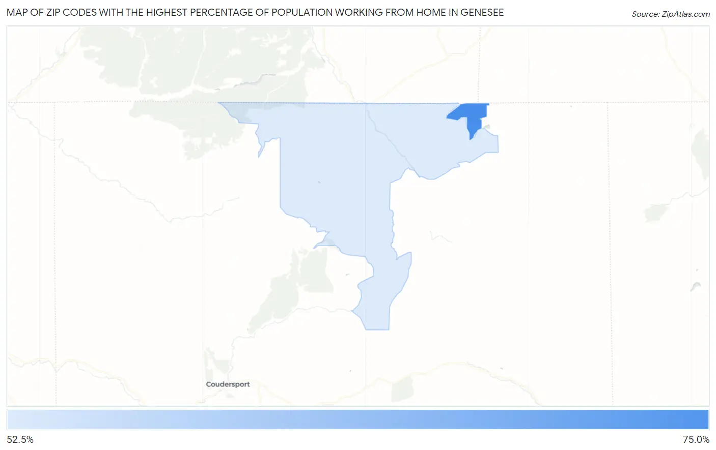 Zip Codes with the Highest Percentage of Population Working from Home in Genesee Map