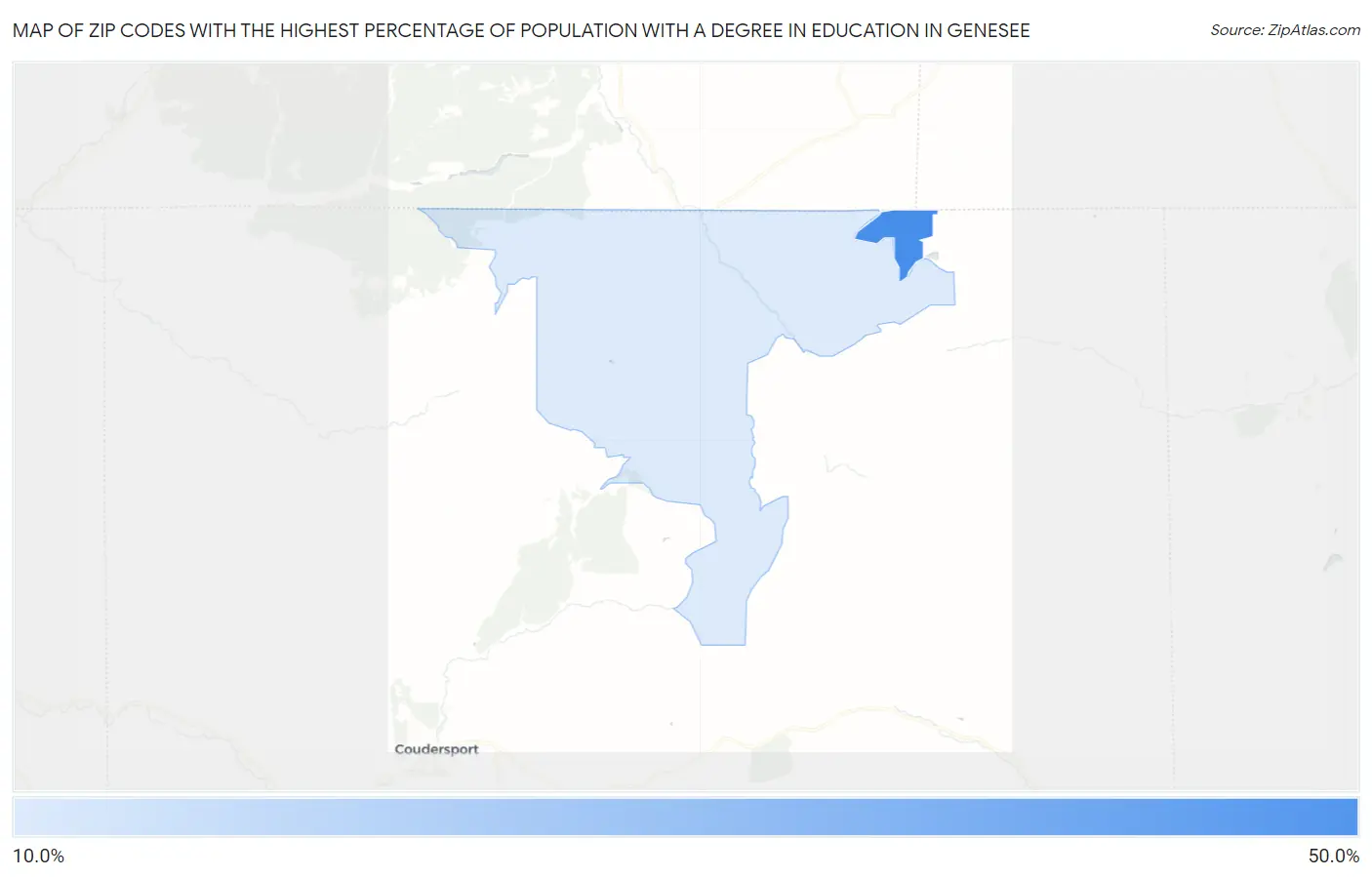 Zip Codes with the Highest Percentage of Population with a Degree in Education in Genesee Map