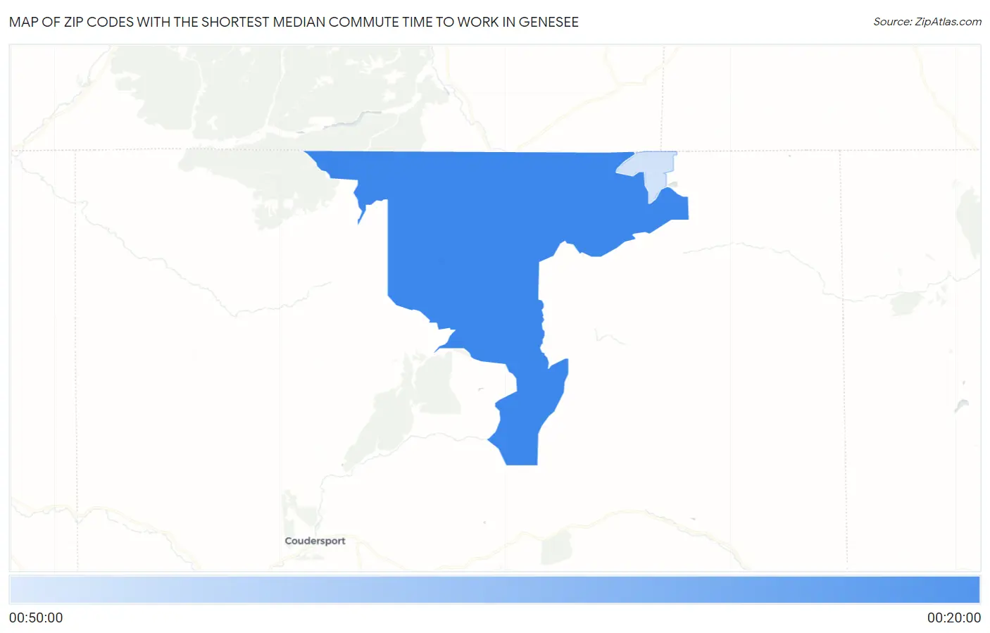 Zip Codes with the Shortest Median Commute Time to Work in Genesee Map