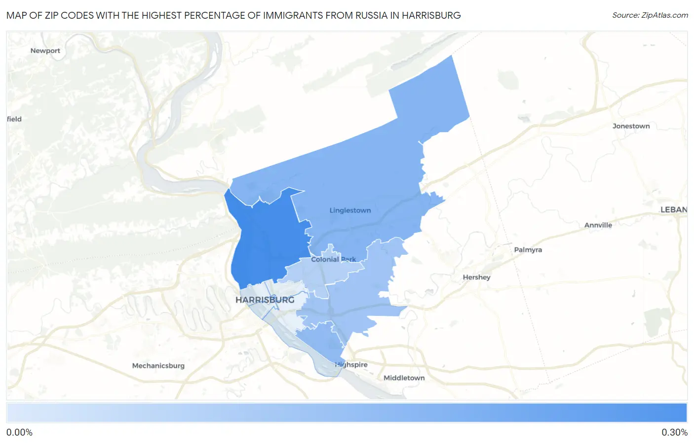 Zip Codes with the Highest Percentage of Immigrants from Russia in Harrisburg Map