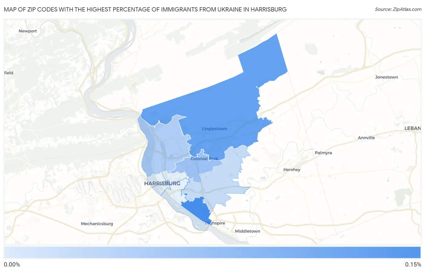 Zip Codes with the Highest Percentage of Immigrants from Ukraine in Harrisburg Map