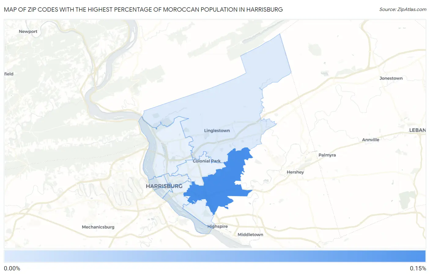 Zip Codes with the Highest Percentage of Moroccan Population in Harrisburg Map
