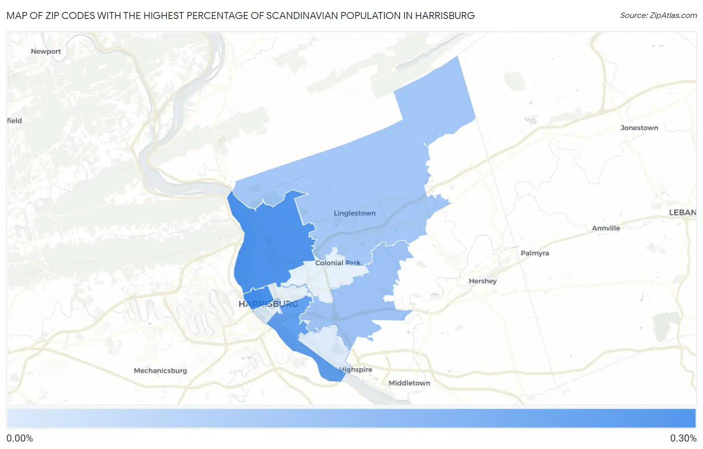 Zip Codes with the Highest Percentage of Scandinavian Population in Harrisburg Map