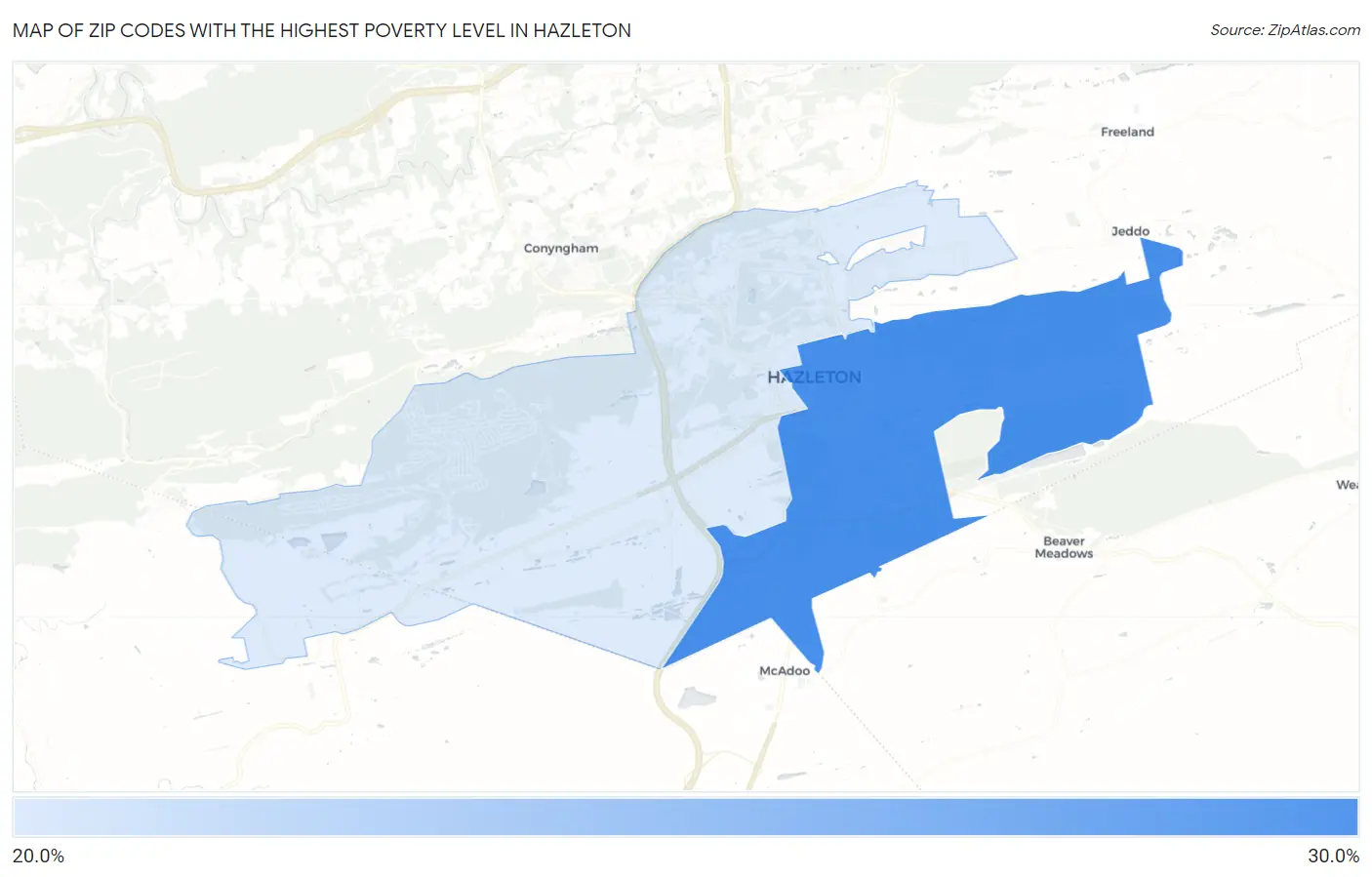 Zip Codes with the Highest Poverty Level in Hazleton Map