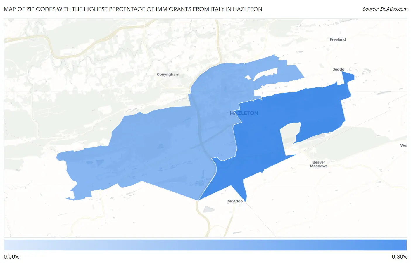 Zip Codes with the Highest Percentage of Immigrants from Italy in Hazleton Map